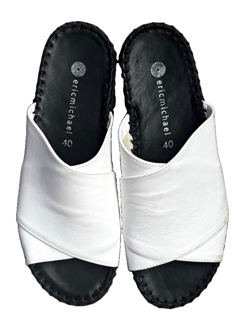 Eric Michael White Leather Slide Sandals – Size 40-005